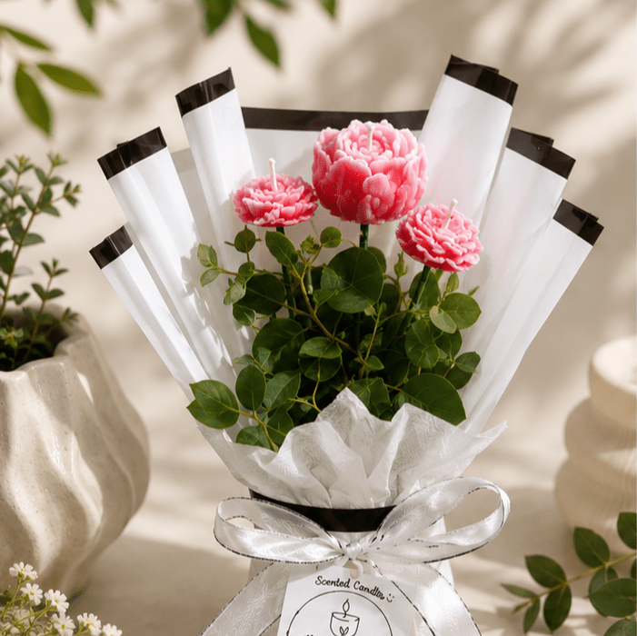 Blush Bloom Scented Candle Bouquet - FlameKart