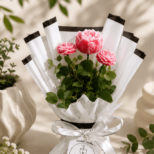 Blush Bloom Scented Candle Bouquet - FlameKart